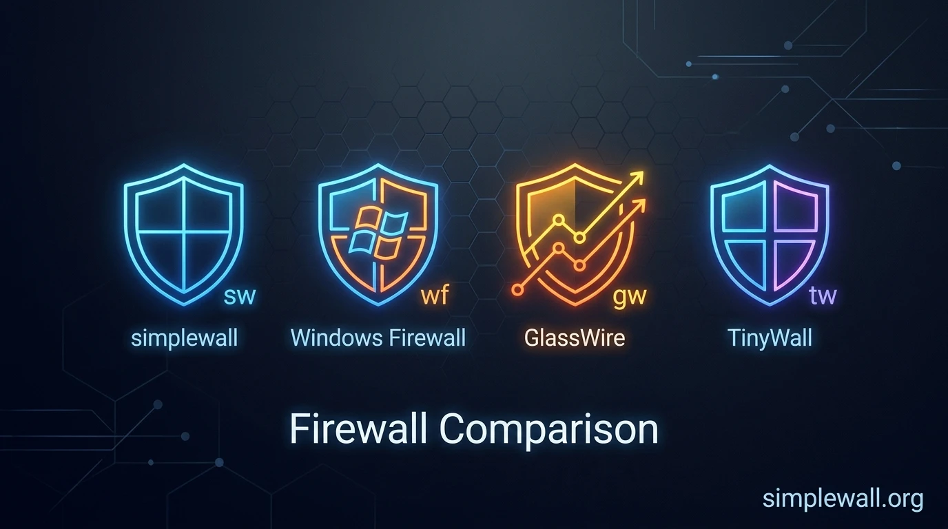 simplewall vs Windows Firewall vs TinyWall vs GlassWire Comparison - simplewall.org